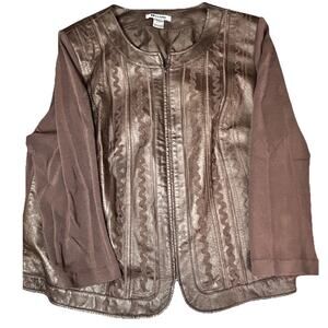 Nygard Women’s Genuine Leather And Knit Full Zip Jacket Bronze Plus Size 3XL